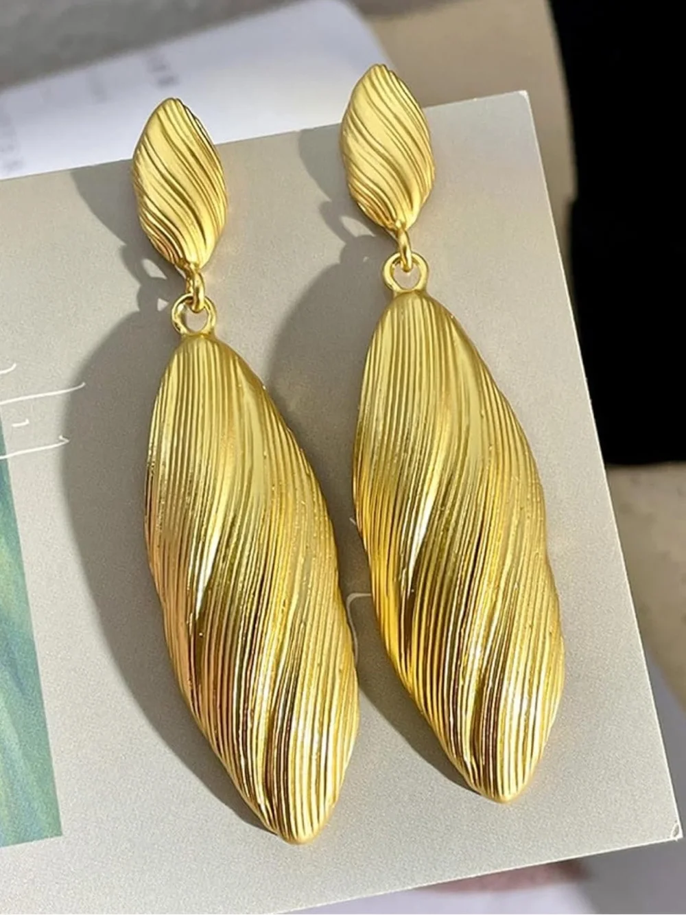 Zara Gold Textured Leaf Drop Earrings